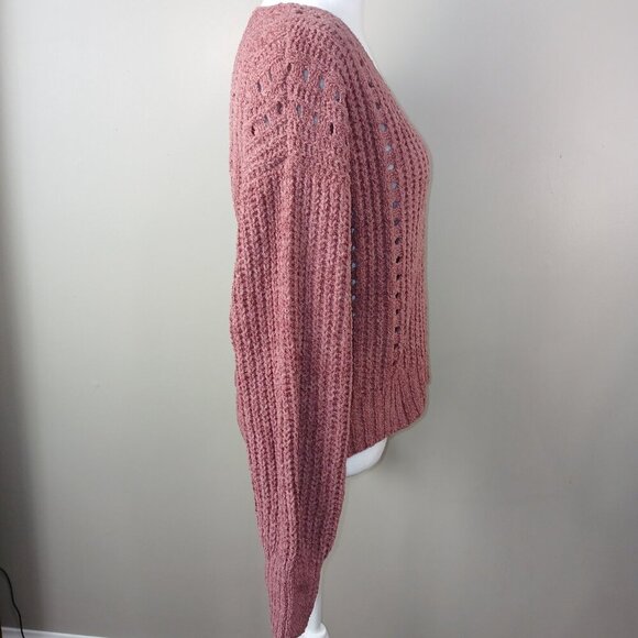 ALMOST FAMOUS CHUNKY V NECK CHENILE SWEATER DEEP ROSE COLOR WOMENS SIZE MED NWT - Picture 7 of 10